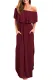 Burgundy Flounce Off Shoulder Maxi Jersey Dress