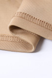 Asymmetric Button Detail Khaki Ruched Midi Dress
