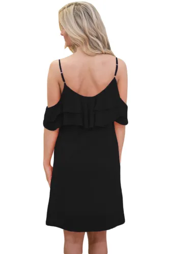Black Ruffle Double Layered Short Dress