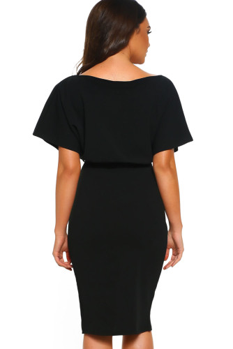 Black Belted Wrap Front Midi Dress