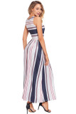 Navy Red Multi Striped Pocket Style Maxi Tank Dress