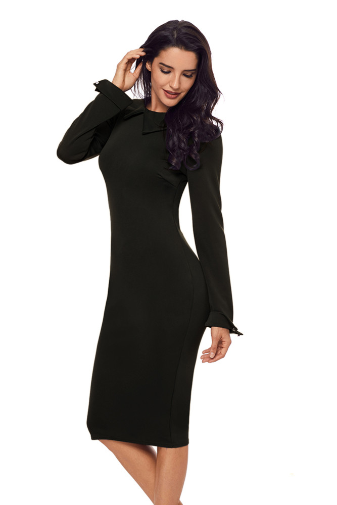 Black Lapel Neck Bodycon Formal Office Dress Pencil Dress