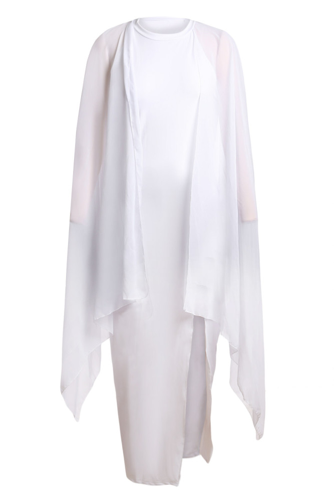 White Crepe Flared Sleeve Bodycon Maxi Dress