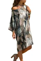 Multicolor Geometric Pattern Loose T-shirt Dress