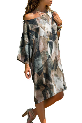Multicolor Geometric Pattern Loose T-shirt Dress