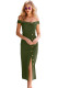 Green Military Button Off-The-Shoulder Vintage Dress
