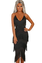 Black Tassel Bodycon Midi Dress