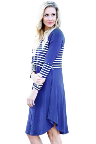 Blue Chic Blocked Stripe Jersey Dress
