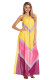 Yellow Chevron Color Block Halter Neck Maxi Dress