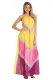 Yellow Chevron Color Block Halter Neck Maxi Dress