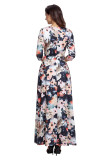 Dark Floral Print Wrapped Long Boho Dress