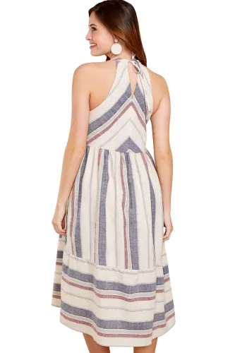 White Striped Bohemian Fashion Midi Dress