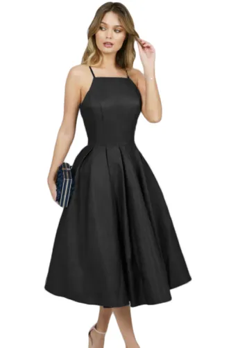 Black Spaghetti Strap High Neck Midi Dress