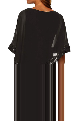 Black Sequined Poncho Mini Dress
