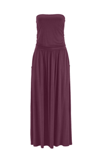 Purple Strapless Bodice Empire Waist Maxi Dress