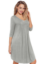 Grey Quarter Sleeve Casual Tunic Dress