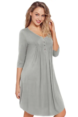 Grey Quarter Sleeve Casual Tunic Dress