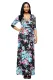 Black Blue Floral Print Wrapped Long Boho Dress