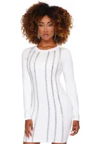 White Rhinestone Embellished Mini Dress