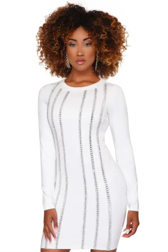 White Rhinestone Embellished Mini Dress