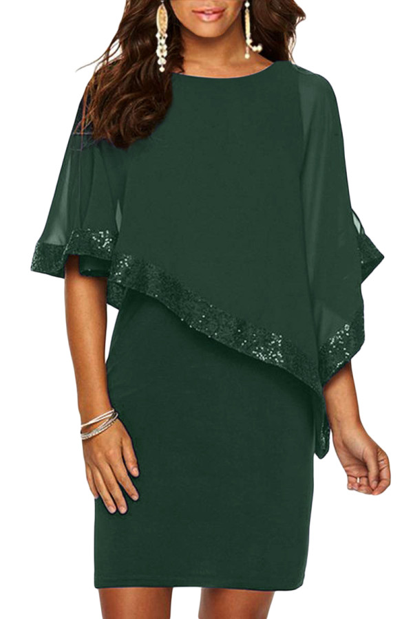 Hunter Green Sequined Poncho Mini Dress