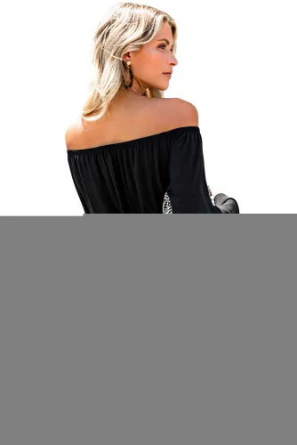 Black Pocketed Off Shoulder Flare Dress
