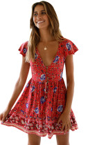 Orange Red Floral Print Valentina Dress