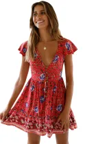 Orange Red Floral Print Valentina Dress