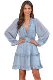 Sky Blue Ruffle Detailing Open Back Floral Dress