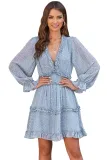 Sky Blue Ruffle Detailing Open Back Floral Dress