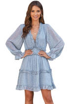 Sky Blue Ruffle Detailing Open Back Floral Dress