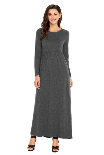 Charcoal Long Sleeve High Waist Maxi Jersey Dress