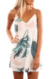 Light Tropical Palm Print Short Dress