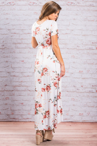 White Grounding Petals Print Boho Maxi Dress