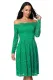 Green Long Sleeve Floral Lace Boat Neck Cocktail Swing Dress