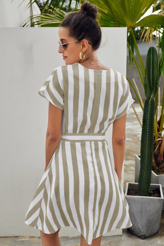 Khaki Fashion Stripe Short Sleeve Casual Dress