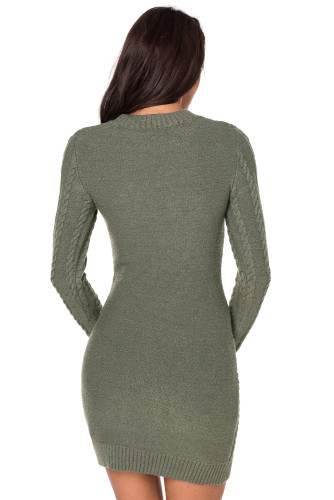 Army Green Slouchy Cable Sweater Dress