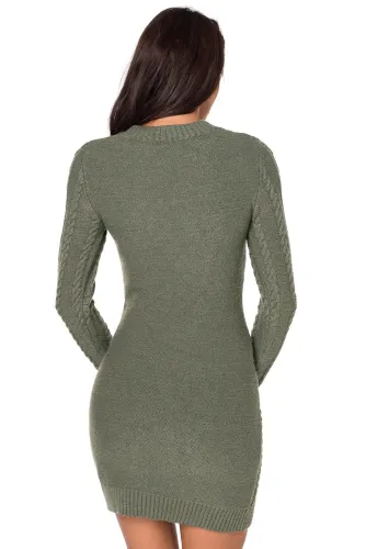 Army Green Slouchy Cable Sweater Dress