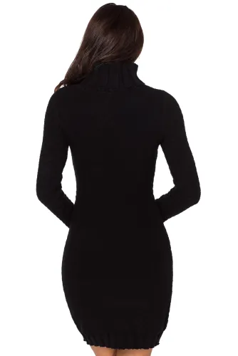 Black Stylish Pattern Knit Turtleneck Sweater Dress