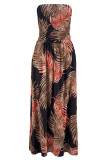 Orange Bohemian Bandeau Floral Print Maxi Dress