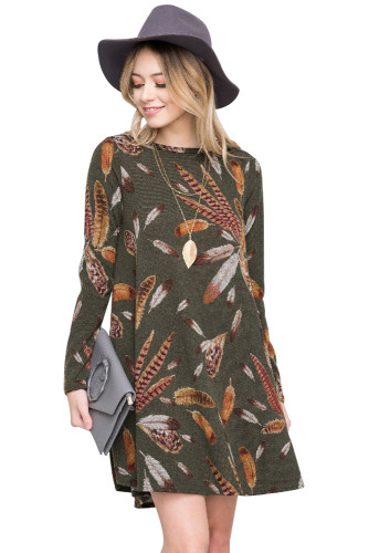 Olive Feather Graphic Pocket Tunic Dress