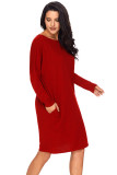 Red Pocketed Loose Fit Dress