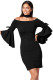 Grommet Lacing Sleeved Black Choker Dress