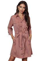 Pink Seeker Belted Shirt Dress