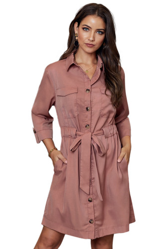 Pink Seeker Belted Shirt Dress