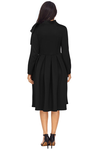 Black Bowknot Embellished Mock Neck Pocket Dress