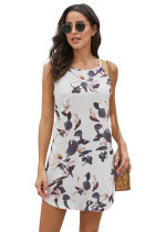 White Sleeveless Summer Floral Print Dress