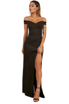 Black Off Shoulder Sweetheart Neck Side Slit Evening Dress
