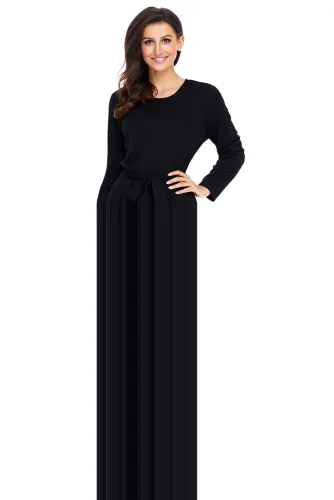 Black Tulip Faux Wrap Sash Tie Jersey Dress