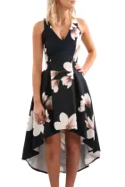 White Floral High Low Hem Midi Dress